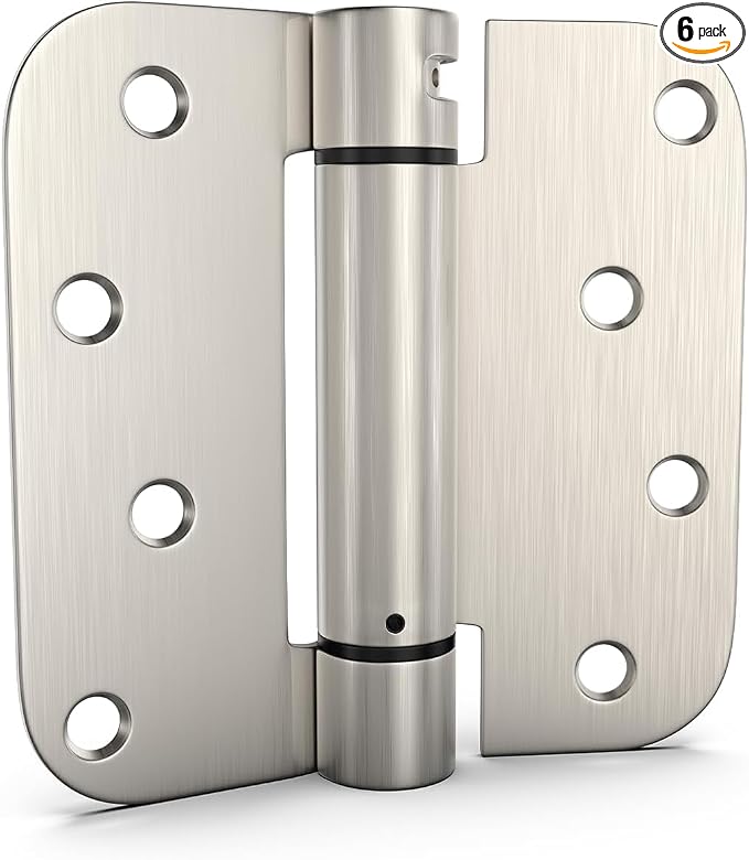 goldenwarm 6 Pack 4 Inch Satin Nickel Brushed Self Closing Door Hinges with 5/8'' Radius Corners - Adjustable Tension Soft Close Hinges for Interior/Exterior Doors, Durable & Quiet Closure