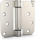goldenwarm 6 Pack 4 Inch Satin Nickel Brushed Self Closing Door Hinges with 5/8'' Radius Corners - Adjustable Tension Soft Close Hinges for Interior/Exterior Doors, Durable & Quiet Closure