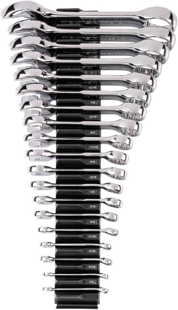 TEKTON Stubby Combination Wrench Set, 19-Piece | WCB95408 | (1/4 - 1-1/4 in.), Modular Organizers, Chrome Finish