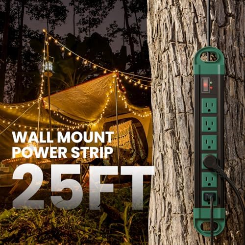 HHSOET GFCI Outdoor Power Strip Weatherproof IPX6 Waterproof, Green 25FT