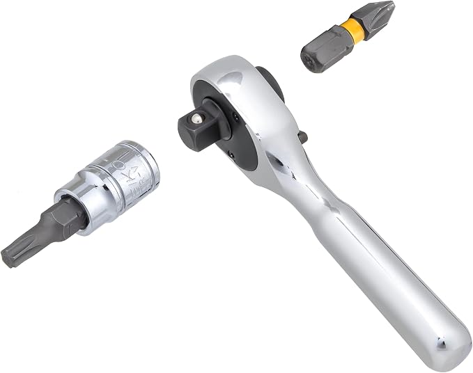 Neiko 03002A Stubby Ratchet, 1/4 Inch Ratchet Wrench and Bit Driver, 108-Tooth Reversible Ratchet, 3.3 Degree, Mini 1/4 Ratchet Drive, Oval Head Wrench, CR-V Steel Quarter Inch Small Ratchet Wrench