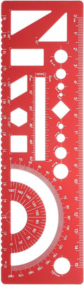 HARFINGTON Multifunctional Geometric Rulers 15cm Metric and SAE Aluminum Straight Edge Protractor Angle Math Measuring Ruler Geometric Drawings Templates for Drawing Drafting, Red