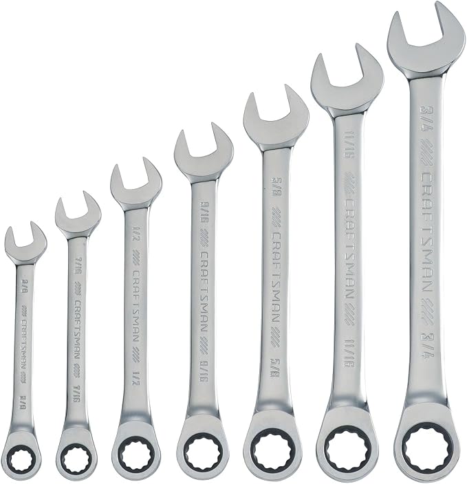 CRAFTSMAN 7-Piece Combination Ratcheting Wrench Set, 12-Point Standard SAE (CMMT87020)