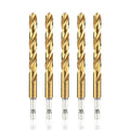 amoolo 3/8 Impact Drill Bit Sets, 5Pcs Titanium HSS Twist Hex Shank Drill Bit Set for Metal, Steel, Wood, Plastic, Quick Change Design