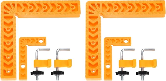 HARFINGTON 4Pcs Corner Clamp 90 Degree 3/8" Right Angle Clamp Set for Woodworking, ABS Plastic Positioning Square Tool for Picture Frame Box Cabinets Drawers, Yellow