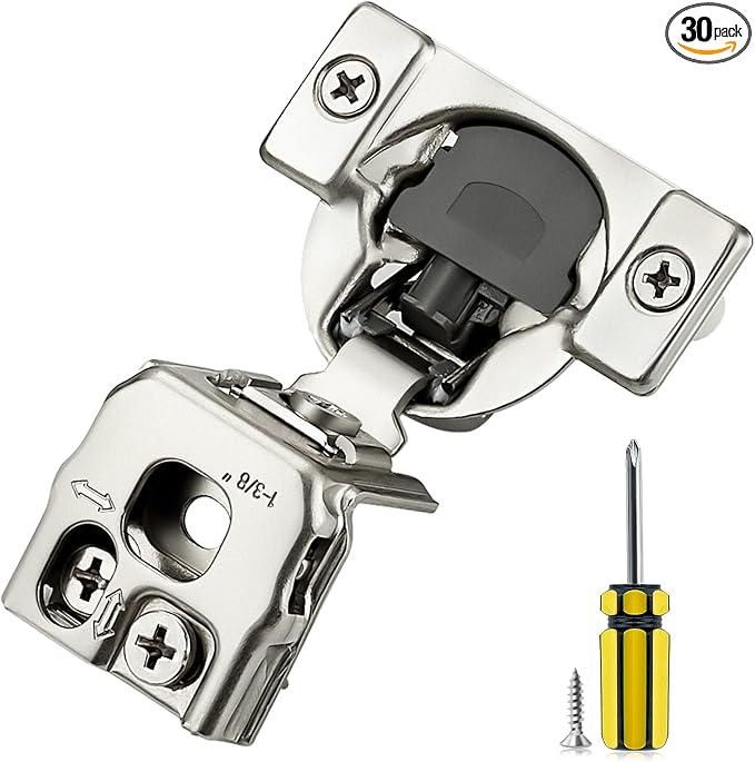 Ravinte 30 Pack 15 Pair 1-3/8 inch Overlay Soft Close Kitchen Cabinet Hinges Stainless Steel Adjustable Kitchen Hinges Satin Nickel Cabinet Hardware
