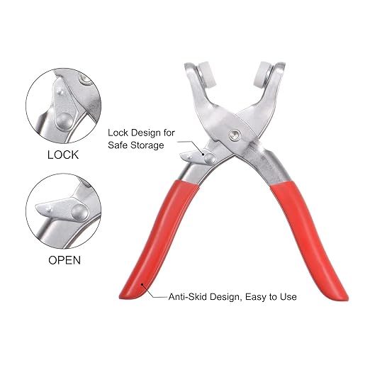 uxcell Metal Snaps Buttons Plier, Universal Handheld Metal Press Snaps Fastener Tool Pearl Snap Button Kit for DIY Small Fabric Sewing, Red