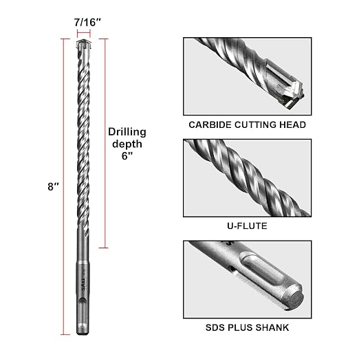 SALI 10PCS 7/16"*8" SDS Plus Rotary Hammer Drill Bit Concrete Drill Bit Kit Cross-Type Double Thread Carbide Material Suitable for Brick, Cement Walls, Stone, Hammer Drill Bits