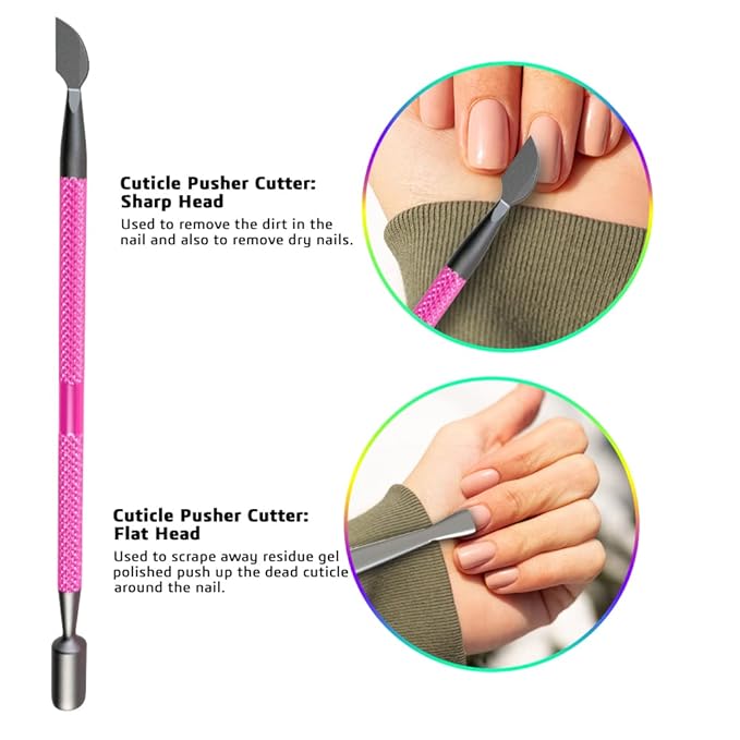 Professional Cuticle Trimmer Nail Cuticle Cutter Stainless Steel Cuticle Nippers with Sharp Blades Double Spring Manicure Tools for Nail Care Pedicure Home Spa (Pink - Pusher Included)