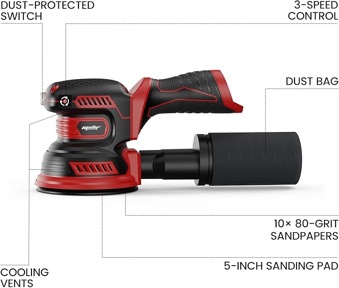 5'' Brushless Cordless Random Orbital Sander Compatible with Milwaukee 12V Battery(Tool Only) Electric 14000OPM Palm Sander with Dust Bag,3 Variable Speed, 10 Sandpapers, for Sanding,Woodworking,Metal