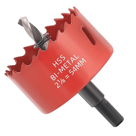 2-1/8 inch Bi-Metal Hole Saw Drill Bit - Ideal for Circular Cuts in Wood, Plastic, and Sheet Metal - 1" Cutting Depth - Includes Arbor and Pilot Bit