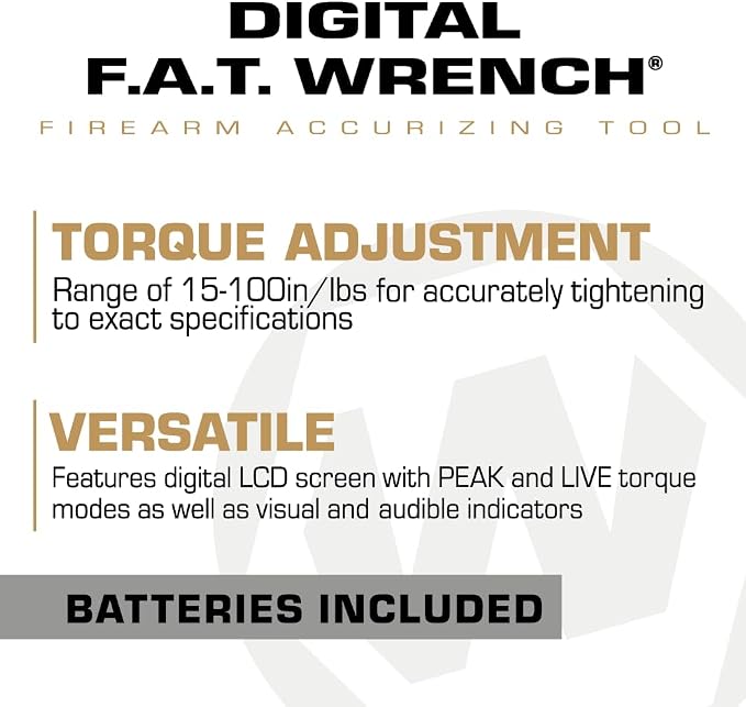 Wheeler Digital FAT (Firearms Accurizing Torque) Wrench with Interchangeable Bits and LCD Display for Firearm Maintenance, Gunsmithing, RC Vehicles, Drone, Mechanic Work, and More
