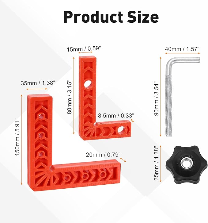 HARFINGTON 4Pcs Corner Clamp 90 Degree 3/6" Right Angle Clamp Set for Woodworking, ABS Plastic Positioning Square Tool for Picture Frame Box Cabinets Drawers, Orange