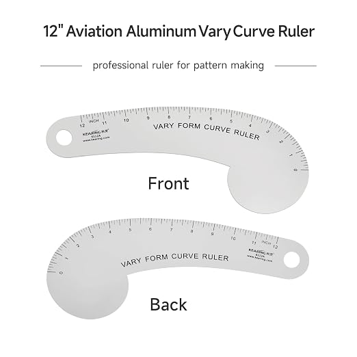 Kearing Vary Form Curve Ruler 12“ French Curve Ruler for Pattern Making, Aviation Aluminum Hip Curve Ruler for Measuring Sewing