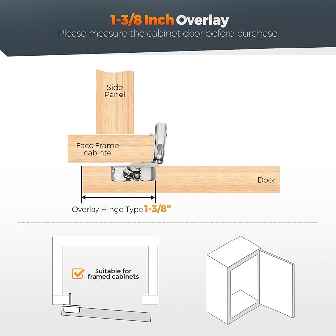 50 Pack (25 Pairs) 1-3/8" Overlay Soft Close Cabinet Hinges, Satin Nickel Stainless Steel Concealed Hinges with 3D Self-Closing for Face Frame Doors & Kitchens