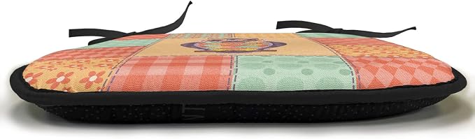 Lunarable Owls Chair Cushion Pads Set 12, Owl on Spotted Striped Patchwork Background Vintage Crafting Design Art, Anti-Slip Seat Padding for Kitchen & Patio, 16"x16", Orange Mint Green Mauve