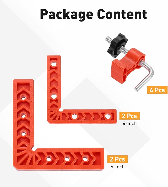 HARFINGTON 4Pcs Corner Clamp 90 Degree 4/6" Right Angle Clamp for Woodworking, ABS Plastic Positioning Square Tool for Picture Frame Box Cabinets Drawers, Orange