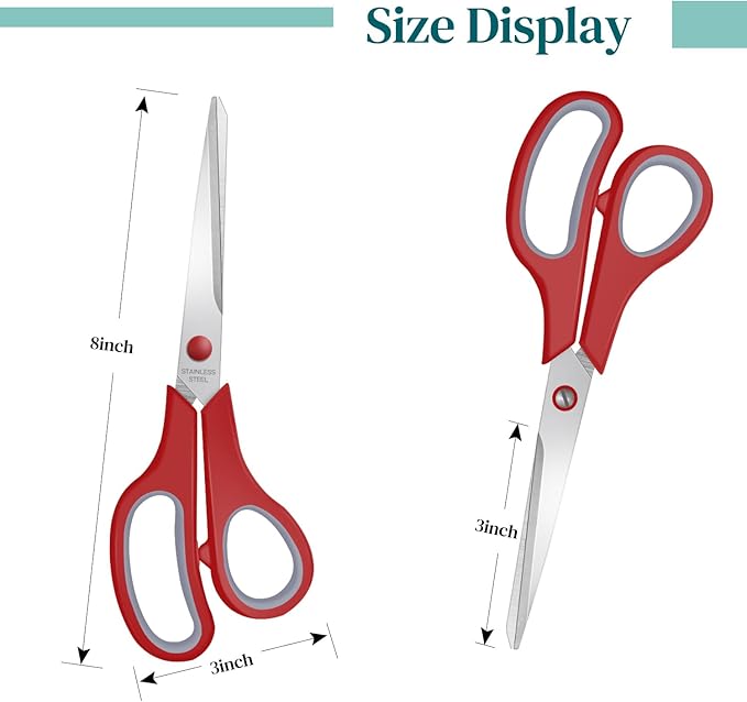 6 Packs Sewing Craft Scissors Bulk,8" Multipurpose Heavy Duty Sharp Scissors,Stainless Steel Shears for Home Office Student Supplies,Red