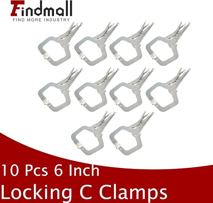 findmall 10Pcs 11 Inch Locking C Clamps with Swivel Pads Heavy Duty C-Type Locking Plier Table and Tool Vise Grip