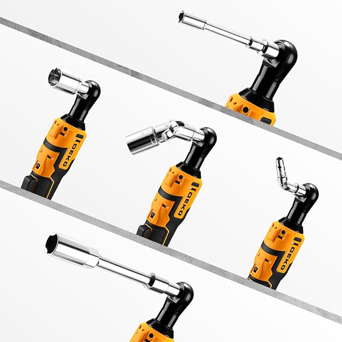 DEKOPRO Cordless Ratchet Wrenches Set：1/4", 3/8", 1/2" Impact Sockets Set, 74Pcs 3/8'' Electric Ratchet Wrench Tool Kit with Adjustable Speed, LED Light for Battery