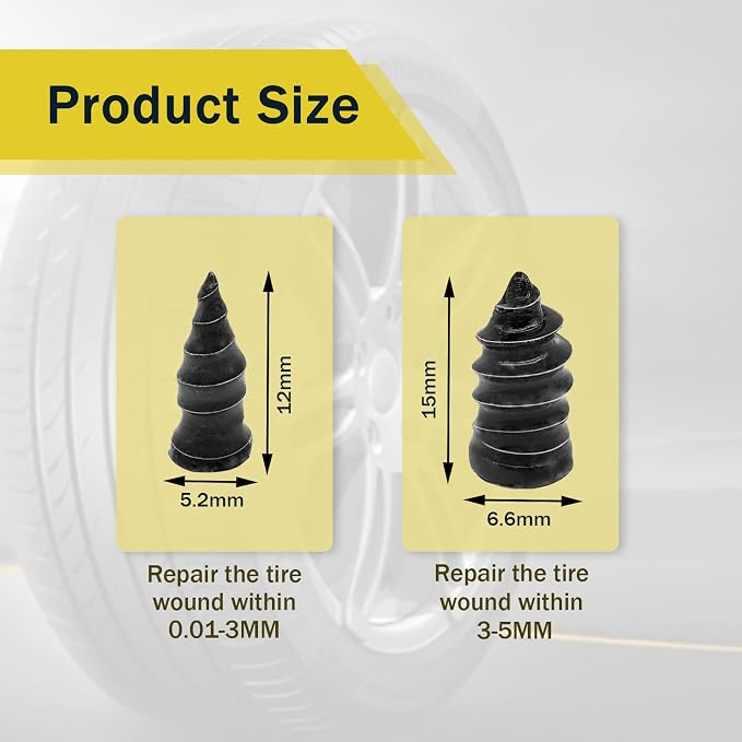 40PCS Tire Repair Rubber Nail, Vacuum Tire Repair Kits Spiral Rubber Nails, Tire Screw Plug Fast Tool Self Service Tire Repair Nail for car, Motorcycle, Truck, Tractor Tire Puncture Repair
