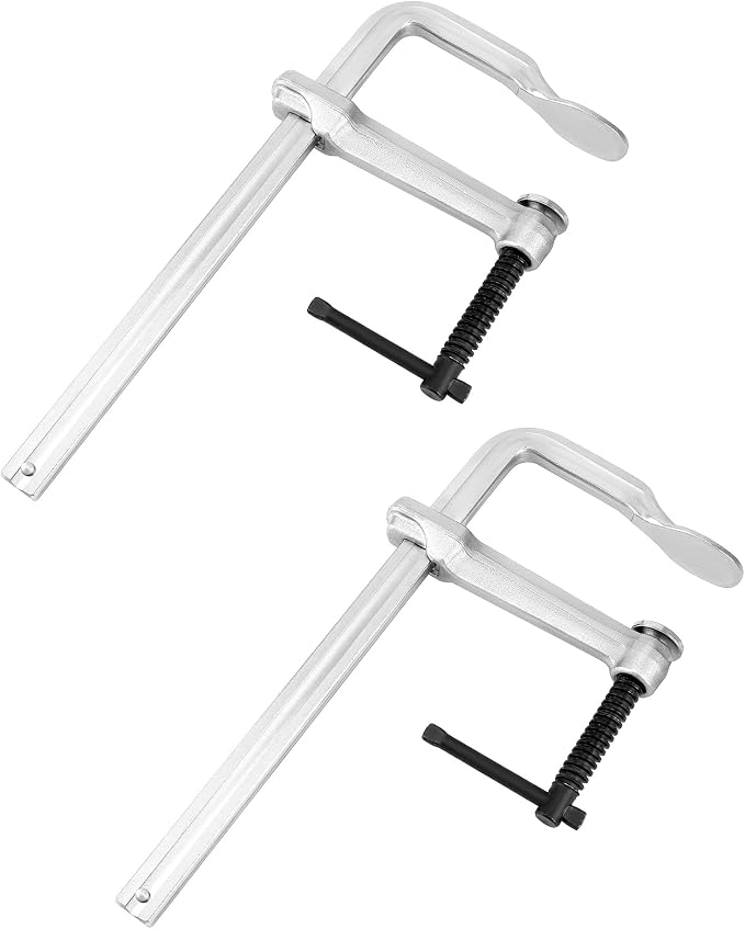 QWORK 12" Heavy Duty F Clamp, 2 Pack Drop-forged Bar Clamp, 5-1/2 Inch Throat Depth, Professional Forging Jaws, Rail, Spindle and Handle