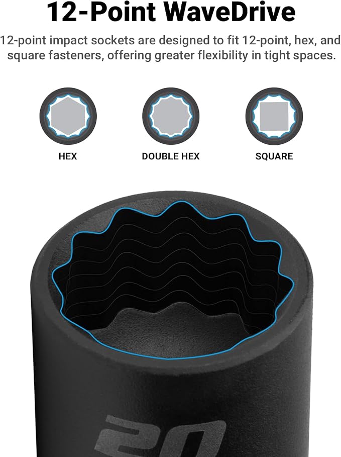 Capri Tools 3/8 in. Drive Shallow Impact Socket Set, 12-Point, SAE, 5/16 to 1 in., 12-Piece