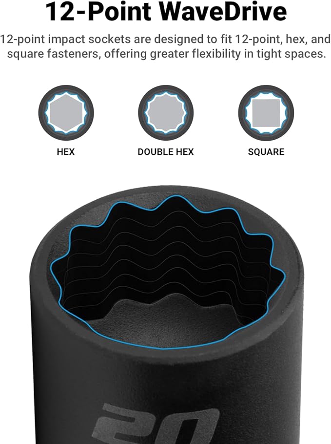 Capri Tools 3/8 in. Drive Shallow Impact Socket Set, 12-Point, Metric, 8 to 22 mm, 15-Piece