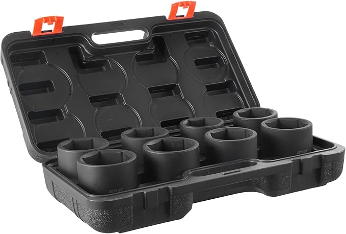 VEVOR Axle Nut Impact Socket Set - 3/4" Drive 6-Point 8-Piece SAE Spindle Nut Socket CR-MO Heat Treated Large Socket Set with Storage Case for Auto Repair, Removing or Installing Axle Nuts
