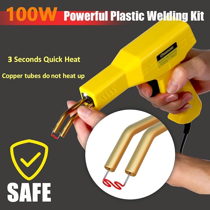 100W Upgraded Plastic Welder Kit,1000PCS Hot Stapler Plastic Repair Kit For Car Bumper Crack Repair, Plastic Welding Kit With Plastic Iron,Plastic Rods,Mesh,Abrasive Paper,Aluminum Tape(BLACK)