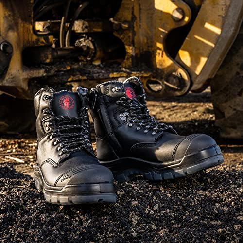 ROCKROOSTER Work Boots for Men,7 inch,Steel Toe,Side Zipper, Oiled Leather Shoes,Static Control,Breathable,Quick Dry(AK232Z-245Z)
