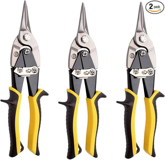 Aviation Tin Snips 3-Piece,Straight Heavy Duty Tin Cutting Shears,Metal Cutters With Comfort Grips and Safety Latch