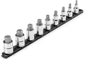 TEKTON Hex Bit Socket Set with Rail, 9-Piece | SHB92109 | 1/2 Inch Drive, (1/4 - 3/4 in.), Socket Rail