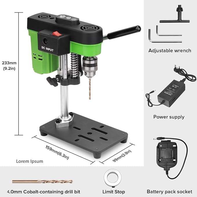 Mini Bench Drill Press,Small Benchtop Drill Press,Two Power Supply Modes,High Precison Low Noise,Compact Benchtop Drilling Machine, DIY Jewelry Making, Metal Wood Working