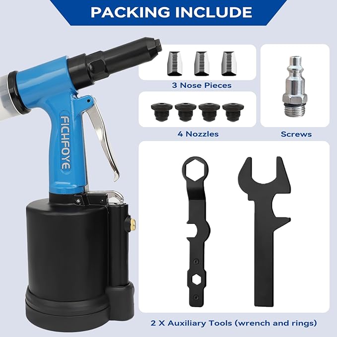 Heavy Duty Pneumatic Rivet Gun, 4000LBF Air Rivet Gun Set- 3/32", 1/8", 5/32", 3/16", 1/4" Riveter with NPT 1/4 inch for Automotive, Construction, Manufacturing Industries
