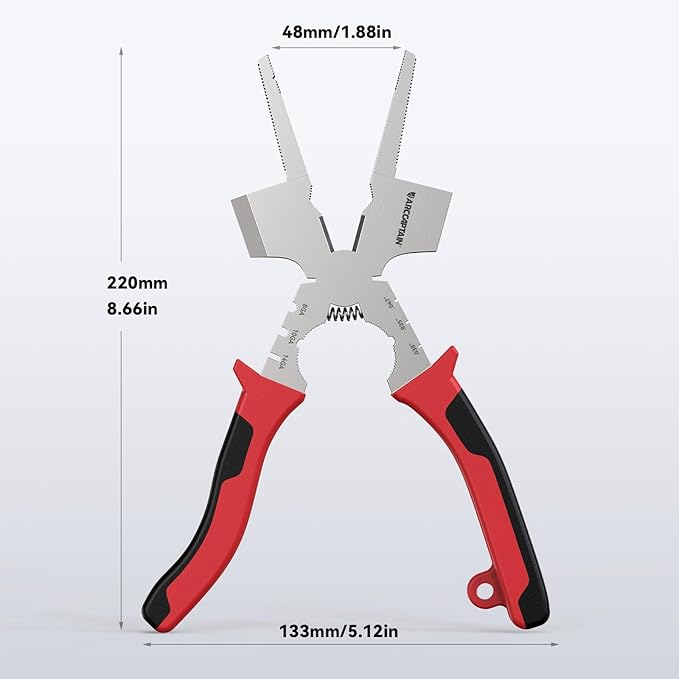 ARCCAPTAIN Measurable 8" Welding Pliers with Rentention Chain, All-In-One MIG Pliers with Anti-Rust and High-Carbon Steel, Great for Professional Welding