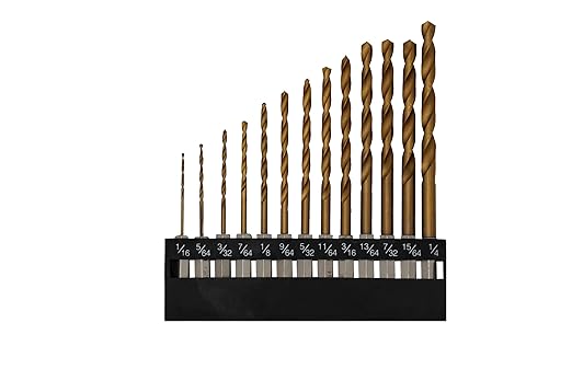 VCT 13pc Hex Shank Titanium Drill Bit Set (1/4" Hex Quick Change Shanks)