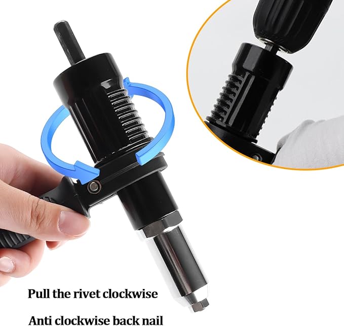 Car Pop Rivet Gun Adapter Kit, Electric Riveter Gun Power Drill Attachment with 4 Riveting Heads, Cordless Auto Riveting Handle Tool Drill Adaptor, Universal for Vehicles