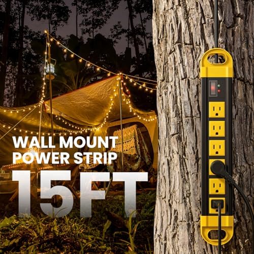 HHSOET GFCI Outdoor Power Strip Weatherproof IPX6 Waterproof, Yellow 15FT