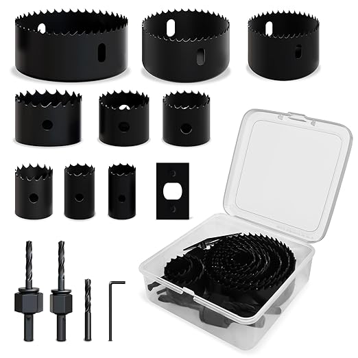 14PCS Hole Saw Kit (3/4" to 3"|19-76mm) with Mandrel & Accessories Cutter for Soft Wood, PVC Board & Home Projects