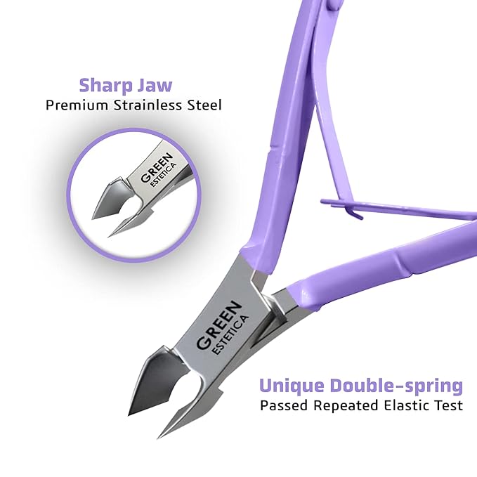 Professional Cuticle Trimmer Nail Cuticle Cutter Stainless Steel Cuticle Nippers with Sharp Blades Double Spring Manicure Tools for Nail Care Pedicure Home Spa (Purple - Pusher Included)
