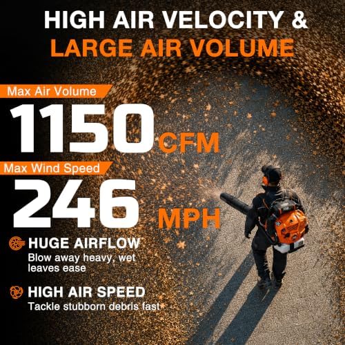 PROYAMA 79.9cc Gas Backpack Leaf Blower, 1150 CFM & 246 MPH Powerful Blower