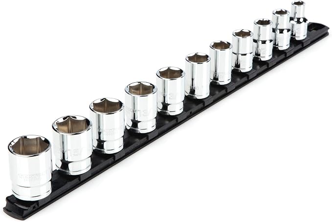 TEKTON 1/2 Inch Drive 6-Point Socket Set, 11-Piece | SHD92101 | (3/8 - 1 in.), Shallow, Socket Rail