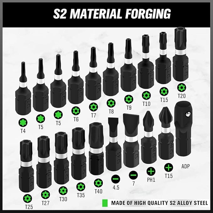 SWANLAKE 20PCS Tamper Resistant Star Bit Set, Torx Bit Set, Impact Grade Security Torx Bits Set, 1/4-inch Hex Shank, S2 Alloy Steel, T4-T40