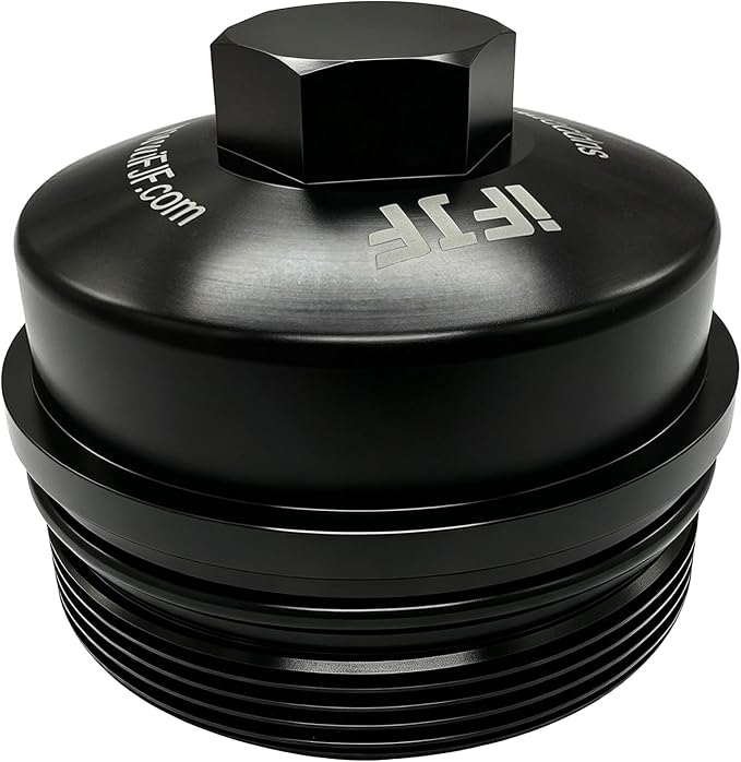 iFJF EC781 Oil Filter Cap Aluminum Black Replacement for Ford 6.0L 6.4L | for F250-F550 6.4L, Seamless Seamless-System Integration, 3K-5K Mile Routine Maintenance Ready, Fast Back-on-the-Road Setup