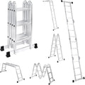 12.5FT Multi-Purpose Folding Ladder, 7 in 1 Aluminium Folding Ladder Collapsible Extension Ladders Adjustable Step Ladders with Large Joints for Home Roof RV Work Painting