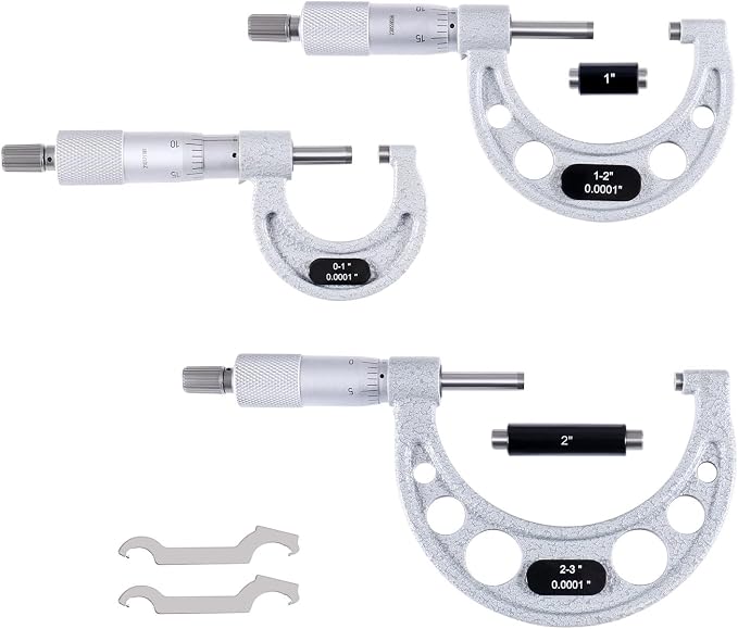 Accusize Industrial Tools 0-3 inch x .0001'' Ultra-Precision M-Type Outside Micrometers Carbide Tipped 3 Pc Set, EG00-0903