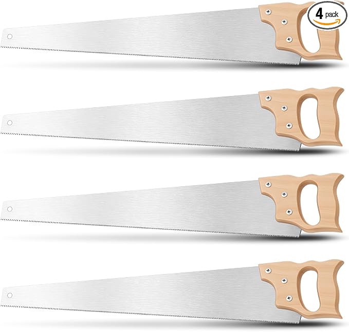 Gisafai 4 Pcs 26" Hand Saw 11-TPI Handsaw Woodworking Tools with Hardwood Handle for Wood Cutting Sawing Trimming Gardening