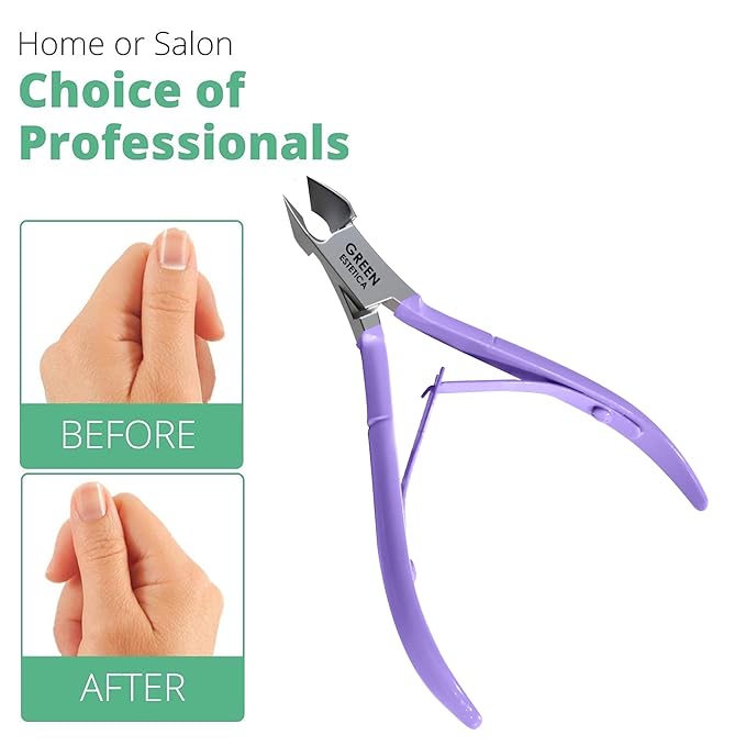 Professional Cuticle Trimmer Nail Cuticle Cutter Stainless Steel Cuticle Nippers with Sharp Blades Double Spring Manicure Tools for Nail Care Pedicure Home Spa (Purple - Pusher Included)