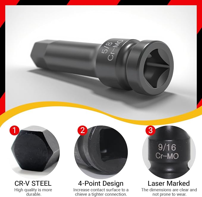 20-Piece 1/2" Drive Master Impact Hex Bit Set, Hex Driver Socket Set, Allen Bit Socket Set, SAE & Metric, (1/4" - 3/4", 6-19mm), Cr-Mo Steel